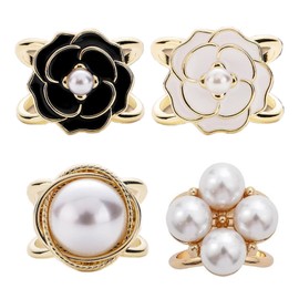 Biunnru Elegant Scarf Ring Clip Camellia Flower Scarf Buckle for Silk Scarves, Coat Belts, and Fashion Shirts Versatile Pearl Floral Scarf Clamp for Women (4 Pcs)