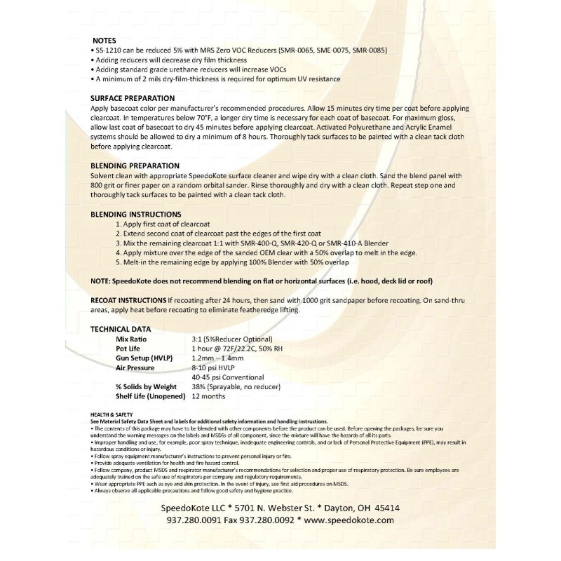 Speedokote Production Glamour Clear Coat , 2.1 voc Quart Kit
