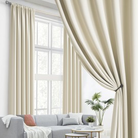 2 Pcs Living Room Curtains High Ceiling Extra Long Drapes Rod Pocket Back Tab Beige Farmhouse Curtains Window Treatments for Bedroom Patio Door 132 Inches Long 11 ft Length 52 Inch Width, Ivory