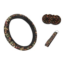 Drydeepin 15 inch Mushroom Snail Steering Wheel Covers Set for Women with 2 Pack Car Coasters and Wrist Keychain Boho Cottagecore Car Accessories Set Anti-Slip Steer Wheel Protective Cover