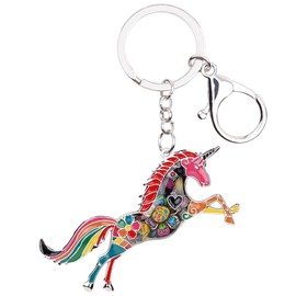 BONSNY Enamel Alloy Horse Unicorn Keychain Rings for Women Girls Car Purse Bag Charms Gift Accessories Jewelry (Multi-Colour)
