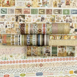 Songdao 36 Rolls Vintage Washi Tape Pack Retro Arts Adhesive Tapes Wide Chronicle Decorative Masking Tape Sets for Craft, Kids, Scrapbook, DIY, Gift Wrapping (Globetrotting)