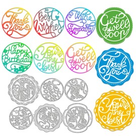 ORIGACH 9 Pcs Words and Round Lace Flower Border Metal Cutting Dies Circle Sentiments and Frame Die Cuts Embossing Stencil Template for Card Making and DIY Scrapbooking