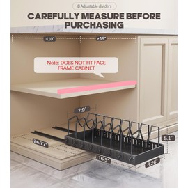 Pull Out Pots and Pans Organizer Under Cabinet, Sliding Lid Holder and Pan Rack in Kitchen, Slide Out inside Cabinet Storage for Pot Lid, Bakeware, Dishes, 8 Adjustable Dividers, 2 Pack Black