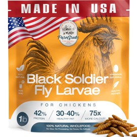 USA Grown Black Soldier Fly Larvae for Chickens - 100% Natural Dried Mealworms for Chickens - Grubs with 85X More Protein Chicken Treats for Laying Hens - Birds Feed Supplement for Ducks & Reptiles