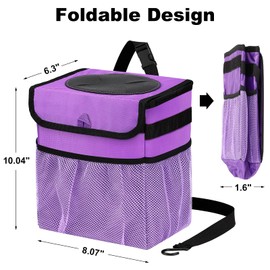 GPUSFAK Car Trash Can Pack of 2 Foldable Garbage Bin Leakproof 2.3 Gallons Car Trash Bag Purple