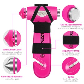 SZEOF 2 Packs Car Safety Hammer,Car Window Breaker with Seatbelt Cutter,Multifunctional Car Escape Tool for Girls and Ladies，Automotive Emergency Tools(Pink)…