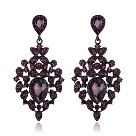 BriLove Gorgeous Shiny Rhinestones Big Teardrop Cluster Leaf Shape Dangle Earrings for Women Wedding Party Prom Jewelry Accessory Purple Black-Tone
