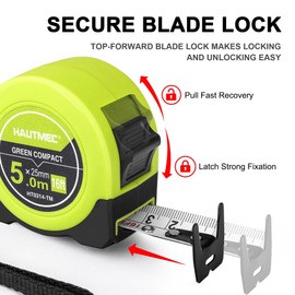 HAUTMEC Tape Measure 16ft with Dual Scale Metric and Imperial 1/8 Fractions Measuring Tape Compact Economical for Home DIY Renovations Crafting Quick Fixes HT0314-TM