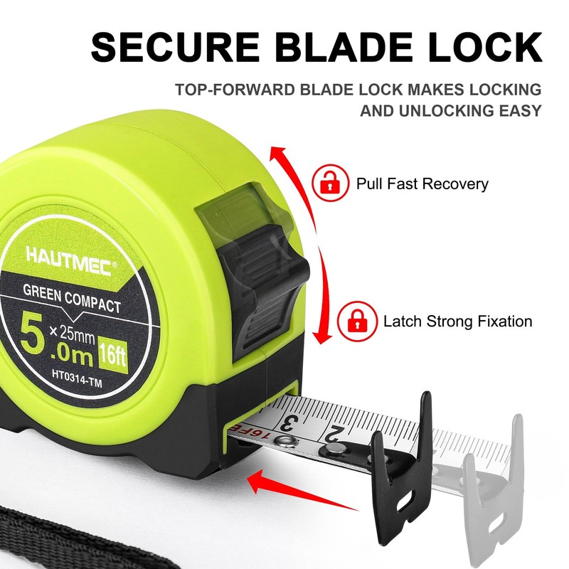 HAUTMEC Tape Measure 16ft with Dual Scale Metric and Imperial