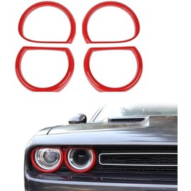 Voodonala for Challenger Headlight Headlamp Accents Enhancements Cover Bezels Ring Cover Trim for 2015-2025 Dodge Challenger Exterior Accessories ABS Red, 4pcs