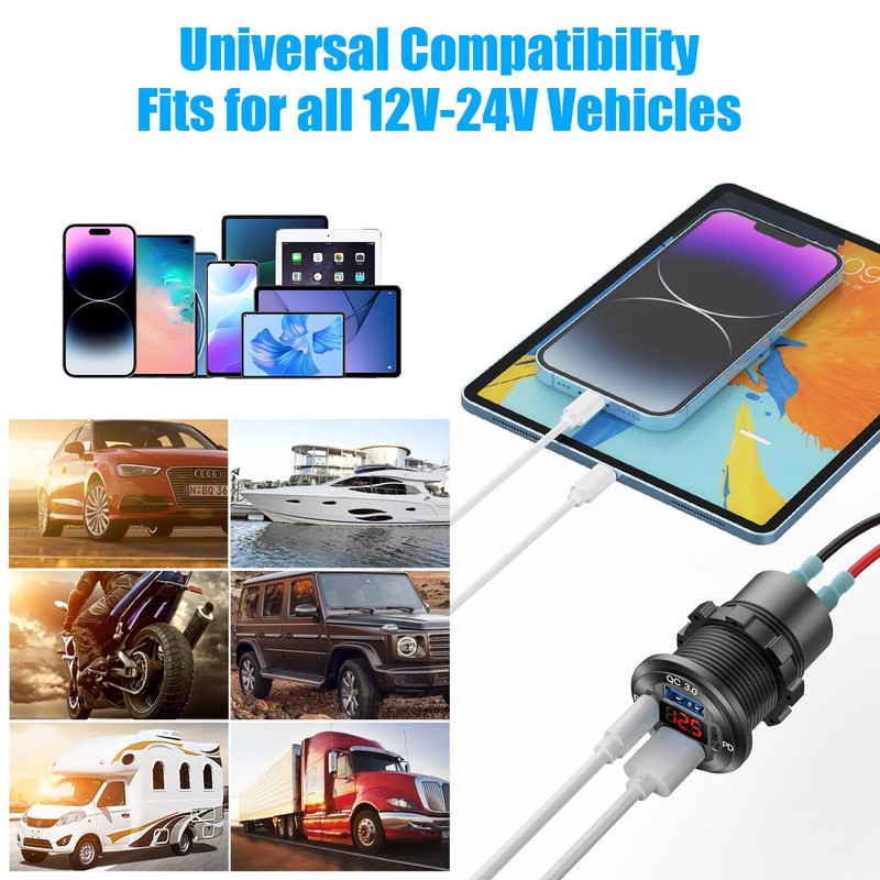 2 Pack 12V USB Outlet 4 Port Car Charger Socket,