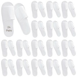 24 PCS Spa Disposable Slippers, White Soft Plush Open Toe Non-Slip Slippers for Hotel, Spa, and Hospitality Unisex
