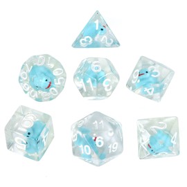 FLASHOWL Duck Dice Polyhedral & RPG Dice DND Dice Set with Duck Inside Polyhedral Roll Play Gaming D20 Dice Dungeons and Dragon Dice 7 Pieces Blue