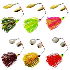 6pcs Spinnerbait Bass Fishing Lure, Spinner Bait Lure Kits Hard Metal Lure Jig Fishing Lures Topwater Buzzbait Swimbait for Trout Salmon Pike Saltwater and Freshwater Fishing