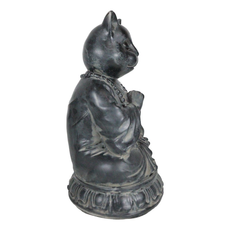 Ancient Meditating Cat on Lotus Levitating Buddha Figurine Zen Statue