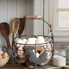 LINCOUNTRY. Egg Basket for Gathering Fresh Eggs Wire Chicken Egg Collecting Basket Handle Metal Egg Storage Basket, Vintage Rustic Farmhouse Round Egg Collecting Basket Fresh Egg Holder Countertop