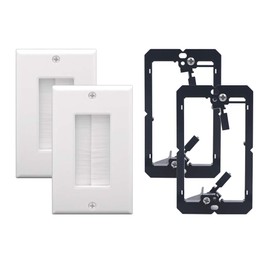 VCE VCE Brush Wall Plate Cable Pass Through with Bracket, Decorator Cover for Low Voltage Cables - White, 2-Pack