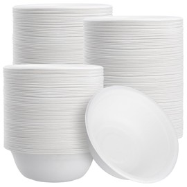 FUNSUEI 200 PCS Compostable White Paper Bowls,16 OZ White Paper Bowls Disposable, Bagasse Disposable Heavy Duty Soup Bowl for Salad Dessert Milk