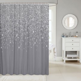 Loussiesd Silver Glitter Bath Curtain (No Glitter) Bling Partyations Shower Curtain Diamond Grey Bathroom Fabric Shower Curtain Set fors Stalls Bathtubs Waterproof Curtains 72x72 Inch