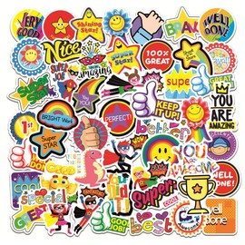 50Pcs School Reward Theme Waterproof Vinyl Stickers - Suitable for Water Bottles, Cups, Laptops, Rollers, Diaries, Scrapbooks, Bikes, Skateboards, Luggage