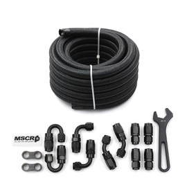 8AN 20FT Fuel Line Hose Kit with Fitting, Nylon Stainless Steel Braided 1/2" CPE Fuel Oil Hose- 11.12mm ID (AN8, Nylon)