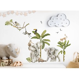 Grandora DL803-7 Wall Sticker Jungle Animals Monkeys Elephant Wall Sticker for Children's Room Wall Decoration