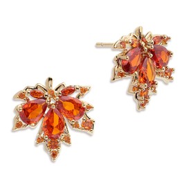 JeanBeau Fall Orange Leaf Gold Stud Earrings for Women, Small Cute Crystal Rhinestone Maple Leaves Cartilage Hypoallergenic Wedding Prom Holiday Autumn Jewelry Gift