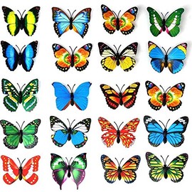 20 PCS Colorful Butterfly Wall Decoration with Refrigerator Magnets - Removable DIY Butterflies Fridge Decoration Wall Stickers - for Kids Room Decoration Home and Bedroom Art Mural - 10 IN