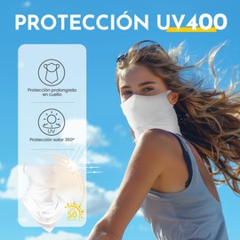 Bandanas Hombre y Mujer, Bufanda Facial con Bucles para Las Orejas, Tela de Seda Helada de Secado Rápido, Protección Solar UV y Equipado con Malla Transpirable, Pasamontañas para Ciclismo (Blanco)