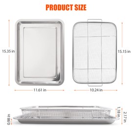 DONGULI 2 Set Air Fryer Basket for Oven, 15.3x11.6 Inch Upgrade Stainless Steel Crisper Basket Tray, Non-Stick Air Fryer Accessories Pan for Oven, Air Fryer Baking Tray and Pan