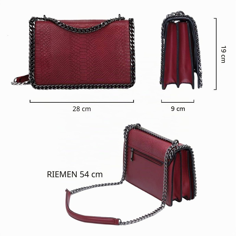 Crazy Chic Women's Chain Shoulder Bag Snake Leather Quilted Flap