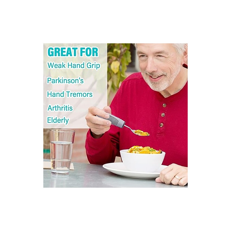 Nourislif Adaptive Utensils 4pcs For Hand Tremors,Elderly, Arthritis,Parkinsons-Built Up Utensils