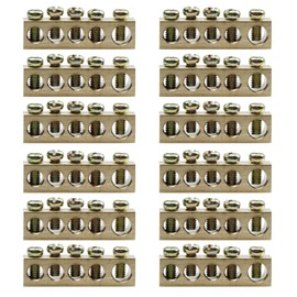 bociloy 12PCS 5 Positions Electrical Wire Screw Terminal Ground Bar, Brass Neutral Copper Grounding Bars for Distribution Cabinet