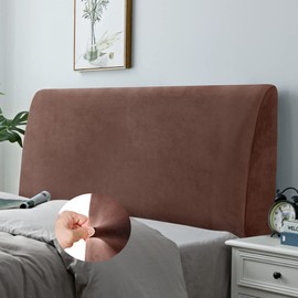 DUJUIKE Headboard Cover for King Bed, Stretch Bed Headboard Slipcover, Dustproof Protector Cover for Linen Upholstered Headboard, Velvet Fabric (Brown)