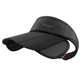 AQOKKA Sun Visor Hats for Women Adjustable Retractable Wide Brim Golf Cap Sun Beach Hats for Sports Outdoor Black