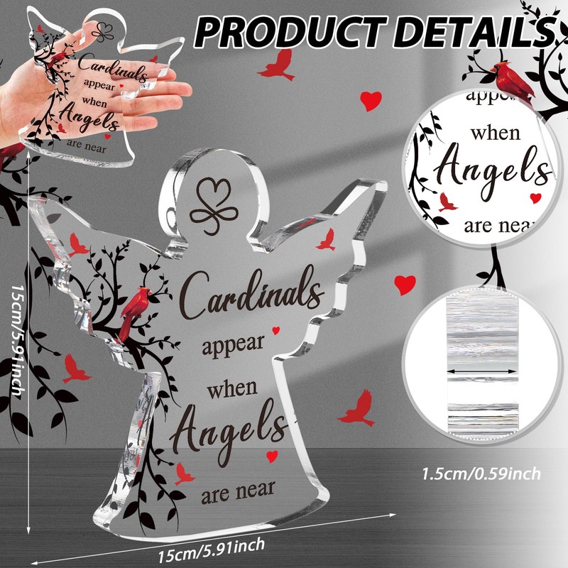 Jetec Sympathy Bereavement Gift Angel Red Cardinal Acrylic Memorial Gift