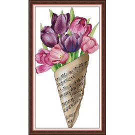 Howie's Needlepoint Cross Stitch Kits, 14CT Pre-Printed Pattern Needlepoint Kits, Full Range of Stamped Starter Kits(Note Bouquet-Tulip,8.27 x 15.2 inch)