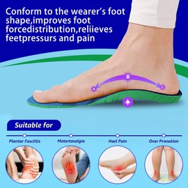 ARRIGO BELLO Insoles Men Women Walker Longer Comfortable Shoe Insert Cushioning Foam Without Muscle Fatigue Flexible Arch Support for Walking,Hiking,and Standing on Feet All-Day(Green,L)