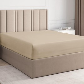 Double Bed Fitted Cotton Bedsheets - 100% Cotton Single Fitted Sheet - Cream Colour Luxury Bedding - Cotton Bed Sheet 135cm x 190cm x 30cm 12" - Deep Pocket - 400 Thread Count - Fitted Bed Sheet Only
