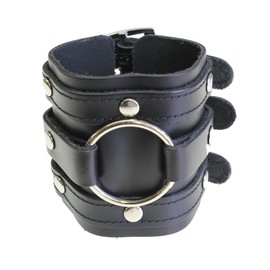 benerini Leather Wide Triple Strap Cuff Wrap Gothic Wristband Buckle Fastening - Black Leather