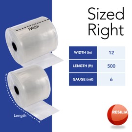 RESILIA Lay Flat Poly Tubing - Food-Grade Polyethylene, Custom Poly Bag Packaging Solution, 12 Inches x 500 Feet, 6-Mil Thickness, 1 Roll, Made in the USA