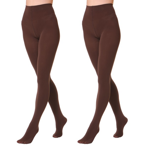 EVERSWE 2 Pairs Pack Women's Opaque Tights (XXL-3XL, Coffee)