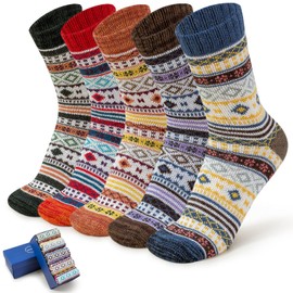 HUGSWEET 5 Pairs Warm Socks for Men Thick Winter Socks Thermal Wool Soft Hiking Crew Socks with Gifts Box