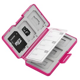 Elecom CMC-SDCPP12PN Memory Card Case, SD Case, Plastic, Holds 6 SD Cards + 6 Micro SDs, Pink