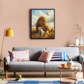 IMLQJES Retro Lion Sheep Diamond Art Painting Lion and Lamb Diamond Painting for Adults Christian Vintage Religious Diamonds Art for Wall Home Decor 16x20 Inch