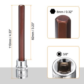 uxcell 8mm Hex Bit Socket 3/8" Drive SAE S2 Steel Square Drive Socket Extension Impact Bit Socket Ratchet Wrench Accessories for Turns Power Drill Into Nut Driver