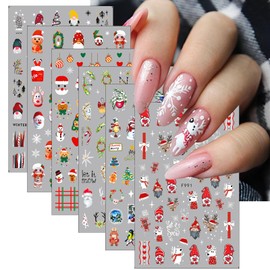 6 Sheets Colorful Christmas Snowflakes Nail Art Stickers 3D Snowman Nail Art Decals Christmas Elk Self-Adhesive Pegatinas Uñas Xmas Winter Cute Deer Nail Supplies Nail Design for Women Nails Decor