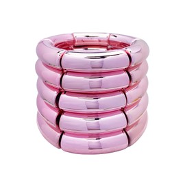 FUNOJOY Chunky Bracelets for Women Acrylic Bamboo Tube Jelly Bangles Bracelets Beaded Stackable Bracelets Elastic Stretch Bracelets Gift for Women (Pink)