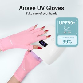 AIRSEE Anti UV Gloves for Nail Gel，UPF99+ Protection Gloves for Gel Nail Lamp, Professional Fingerless UV Light Gloves,Ultra Cool Feeling Fabric Protect Your Skin from UV Harm(Blush Charm)